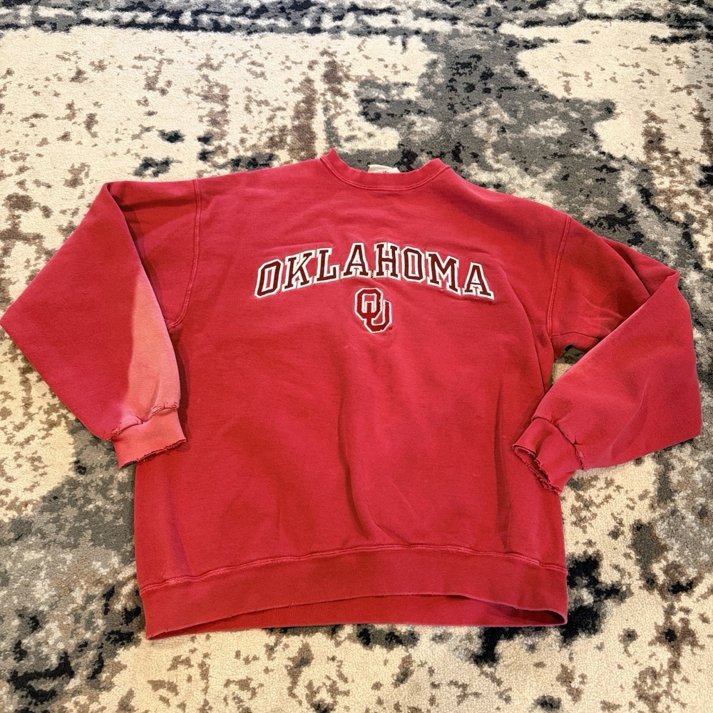 Vintage 90s OU Oklahoma Sooners Sweatshirt Large Thrashed Distressed Faded Warn